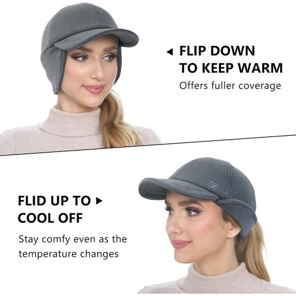 〽️Women’s Dark Grey Fleece Winter Hat Reflective Ponytail Ear Flap main image 5